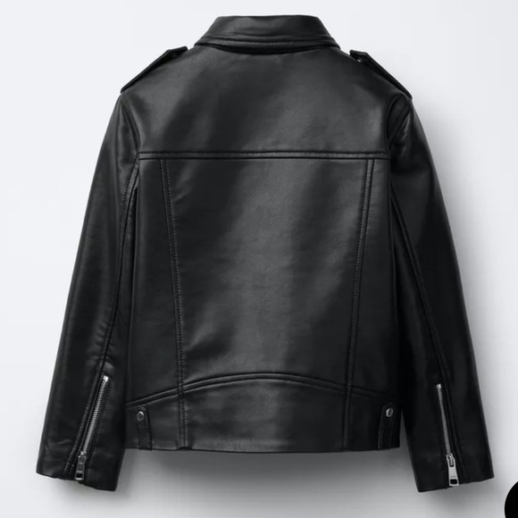 Zara Black Faux Leather‎ Moto Jacket Lapel Collar Zip Front Juniors 13/14 = SP - Picture 2 of 13